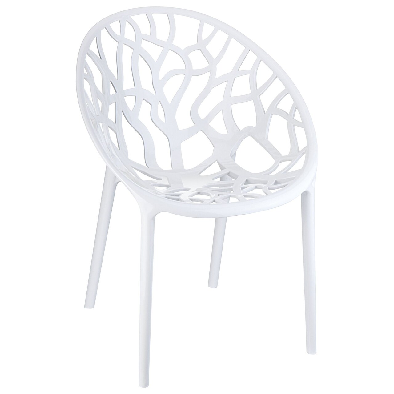 Luxury Commercial Living 31&#x22; White Glossy Stackable Outdoor Patio Dining Chair